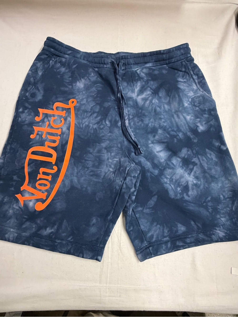 Von Dutch Men’s Tie-Dye Navy Shorts with Orange Logo